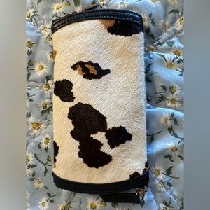 Double sided zippered Hobo glasses case with cow print
